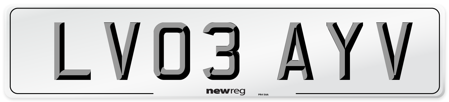 LV03 AYV Number Plate from New Reg